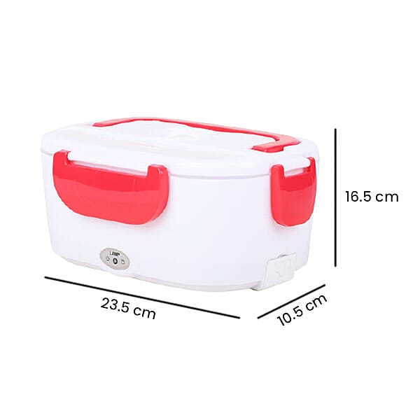 Portable Electric Heating Lunch Box in White & Red (Size:23.5x16.5x10.5cm)