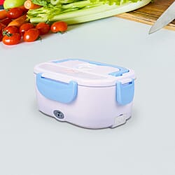 Portable Electric Heating Lunch Box in White & Light Blue (Size:23.5x16.5x10.5cm)