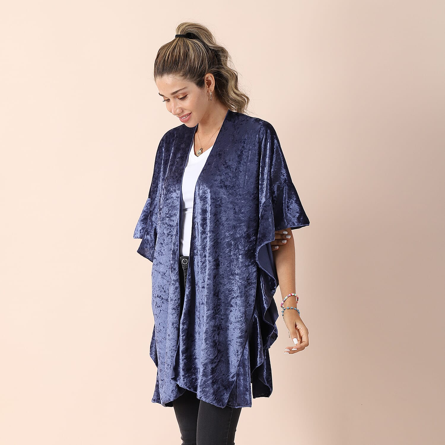 Velvet Kimono with Falbala Sleeve - Violet