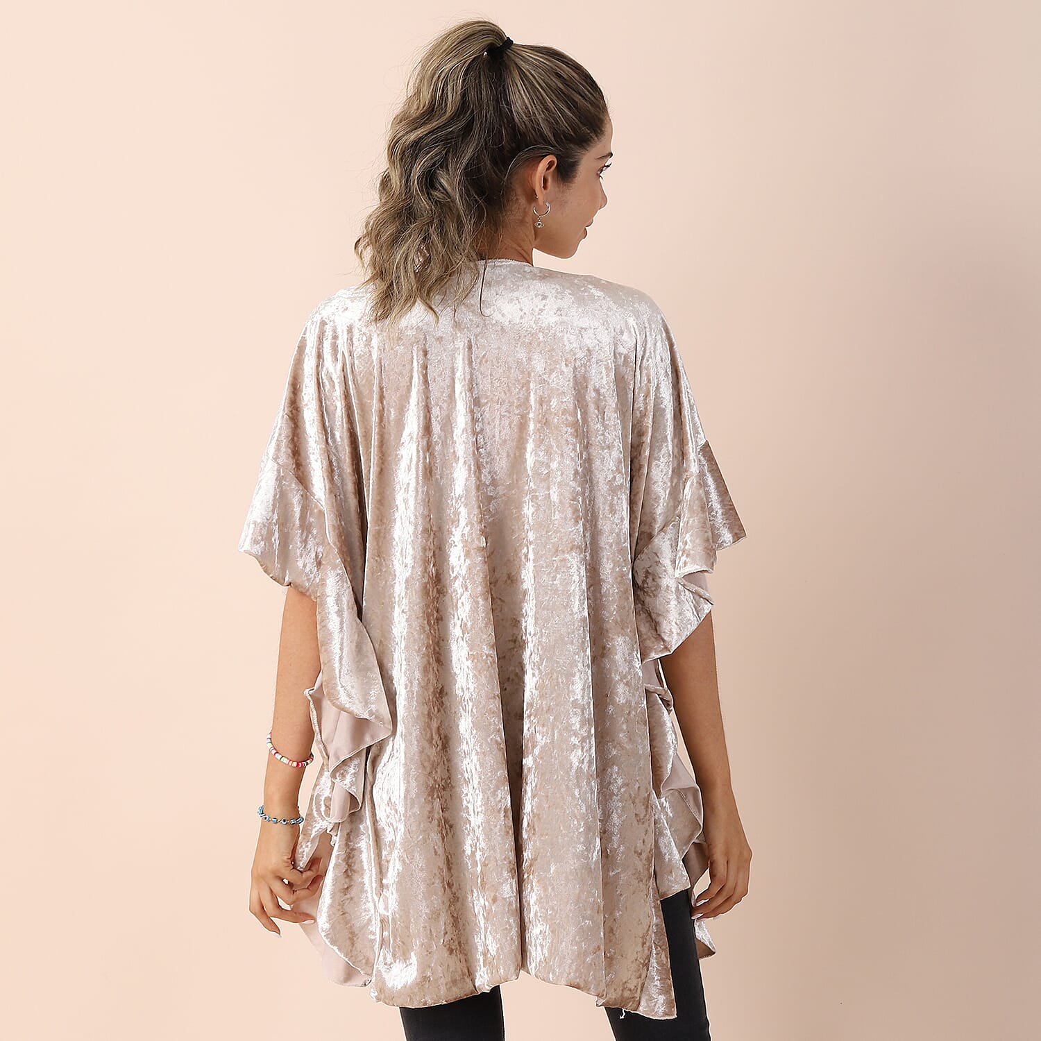 Falbala Sleeves Velvet Kimono (Size 83x70 Cm) - Off White