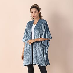 Velvet Kimono with Falbala Sleeve - Turquoise