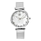 GENOA Japanese Movement White Dial Diamond Studded Water Resistant Watch with Mesh Belt in Silver Tone