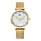 GENOA Japanese Movement White Dial Diamond Studded Water Resistant Watch with Mesh Belt in Yellow Gold Tone