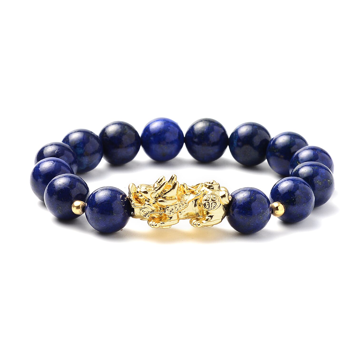 Lapis Lazuli Stretchable Bracelet (Size - 6.5 -7) in Gold Tone