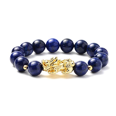 Lapis Lazuli Stretchable Bracelet (Size - 6.5 -7) in Gold Tone