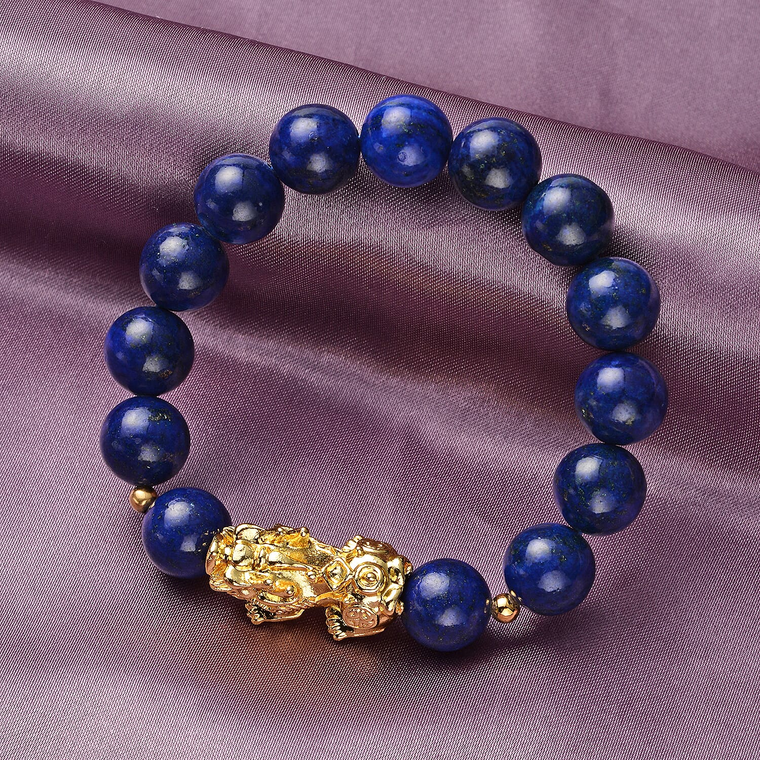 Lapis Lazuli Stretchable Bracelet (Size - 6.5 -7) in Gold Tone