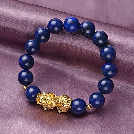 Lapis Lazuli Stretchable Bracelet (Size - 6.5 -7) in Gold Tone