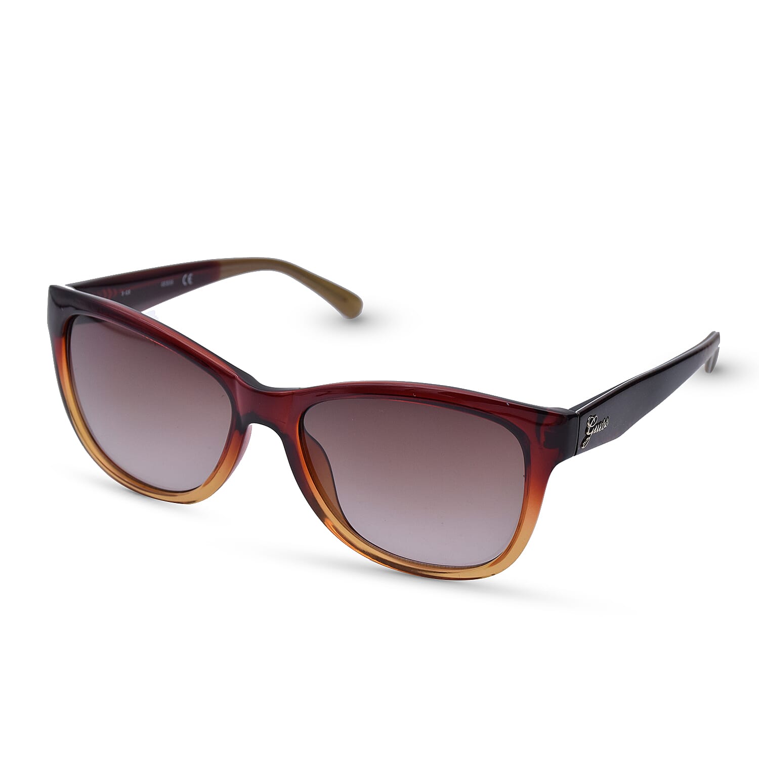 GUESS Red Brown Square Sunglasses with Brown Gradient Lenses