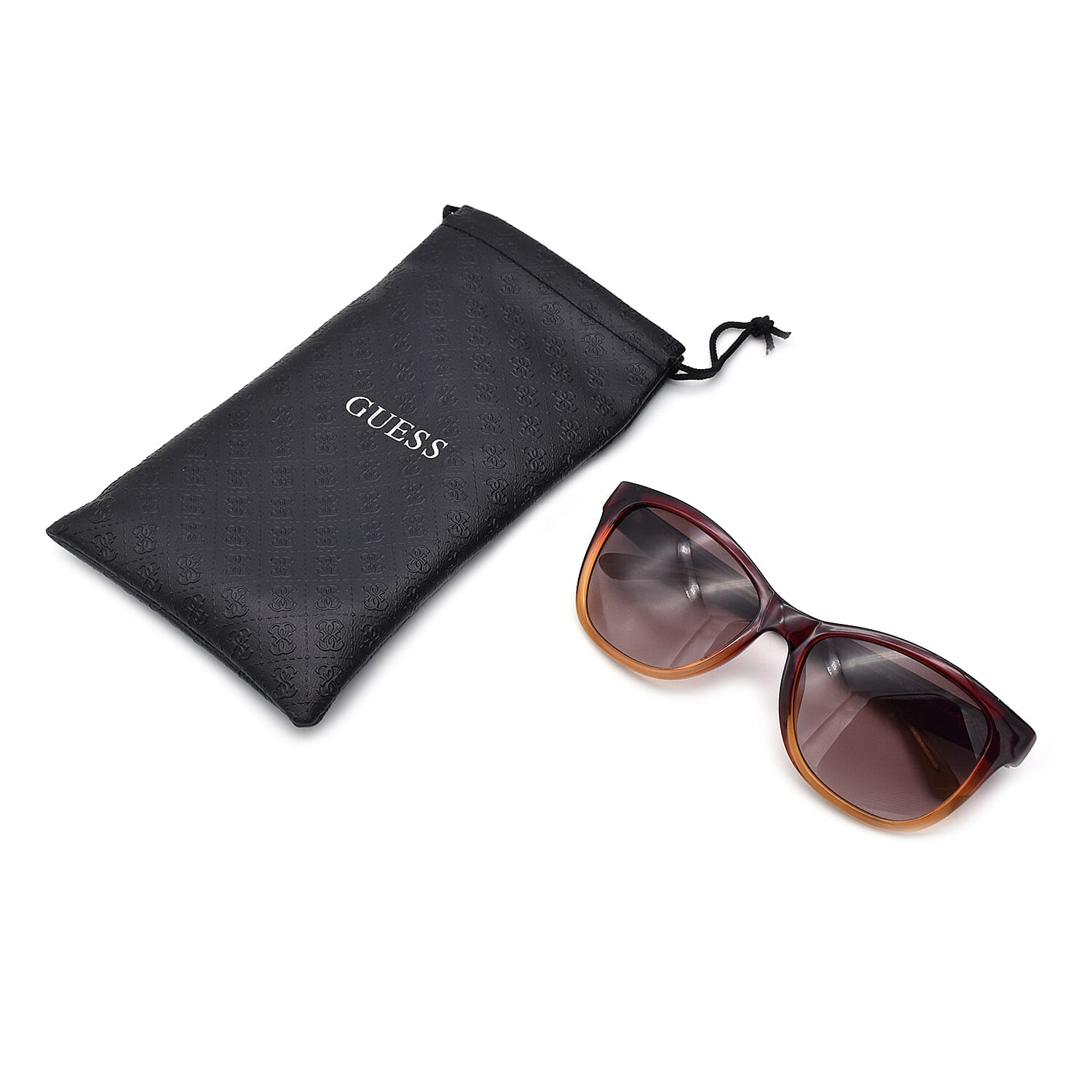 GUESS Red Brown Square Sunglasses with Brown Gradient Lenses