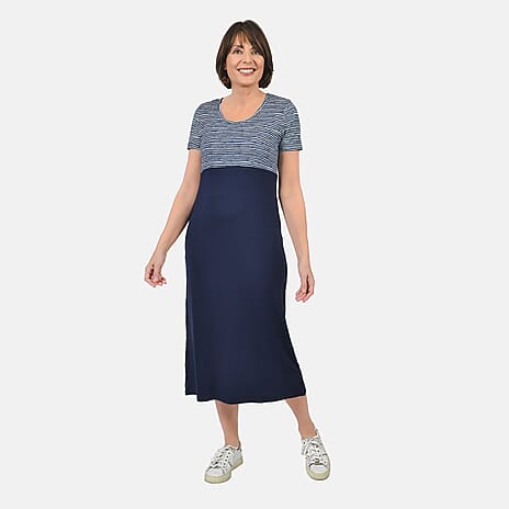 SUGARCRISP Short Sleeve T-Shirt Maxi Dress in Navy (Size S 8-10)