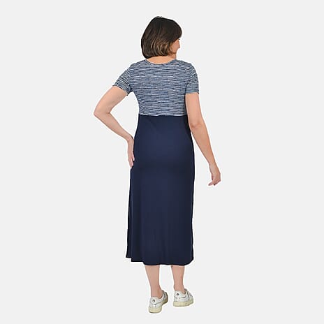SUGARCRISP Short Sleeve T-Shirt Maxi Dress in Navy (Size S 8-10)
