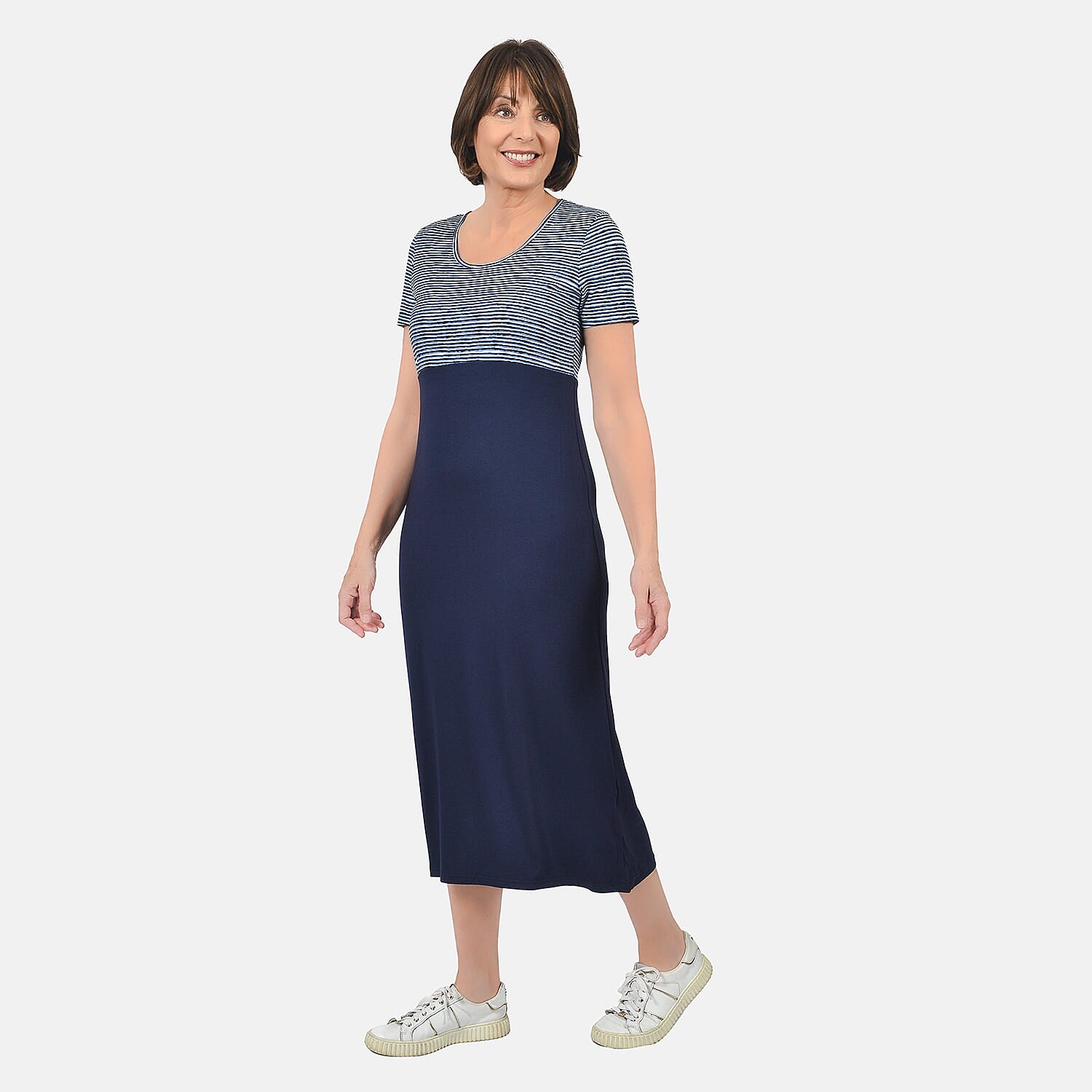 SUGARCRISP Short Sleeve T-Shirt Maxi Dress in Navy (Size S 8-10)