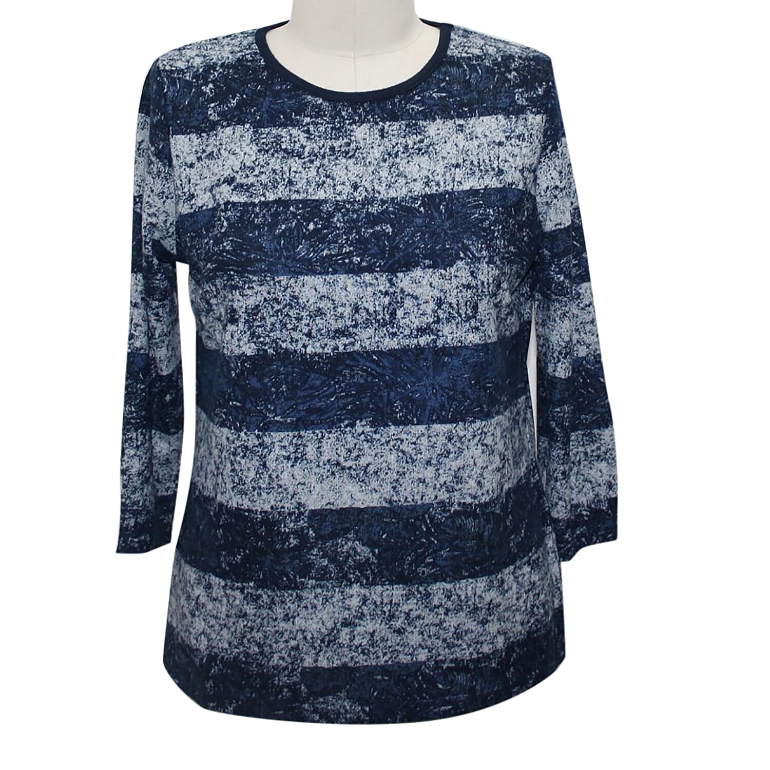 Auburn Brushed Striped Navy and Grey Top (Size L)