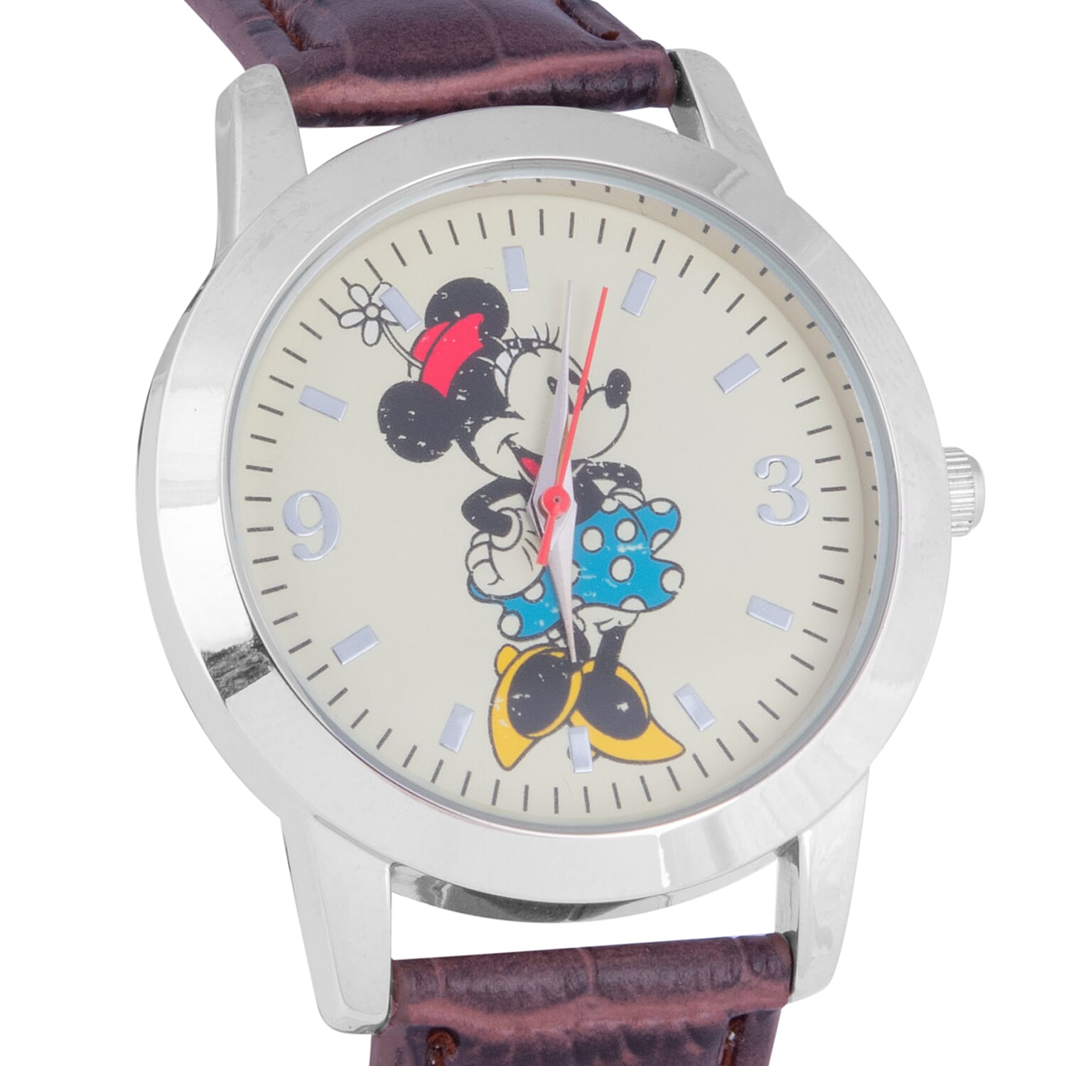 2 Piece Set - Retro Disney Mickey and Minnie Watch Set with Brown Colour Strap