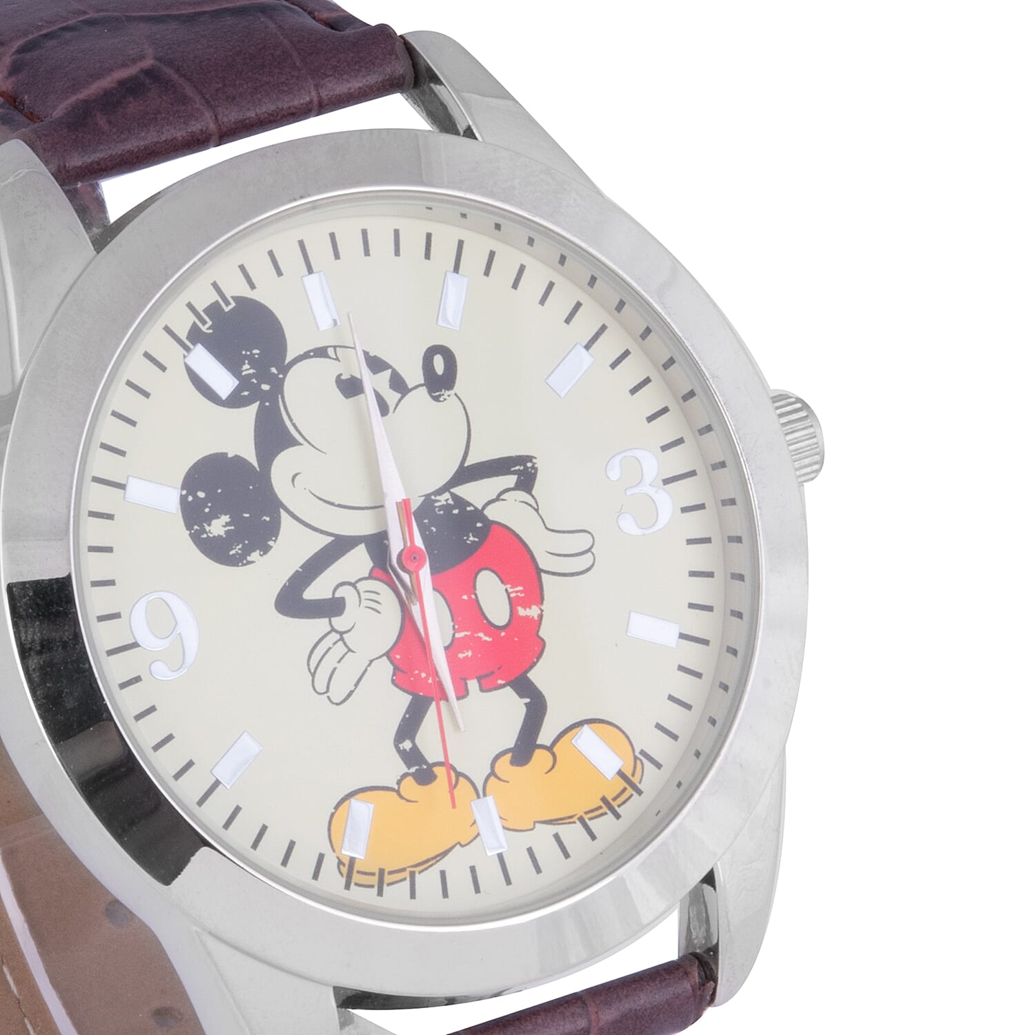 2 Piece Set - Retro Disney Mickey and Minnie Watch Set with Brown Colour Strap