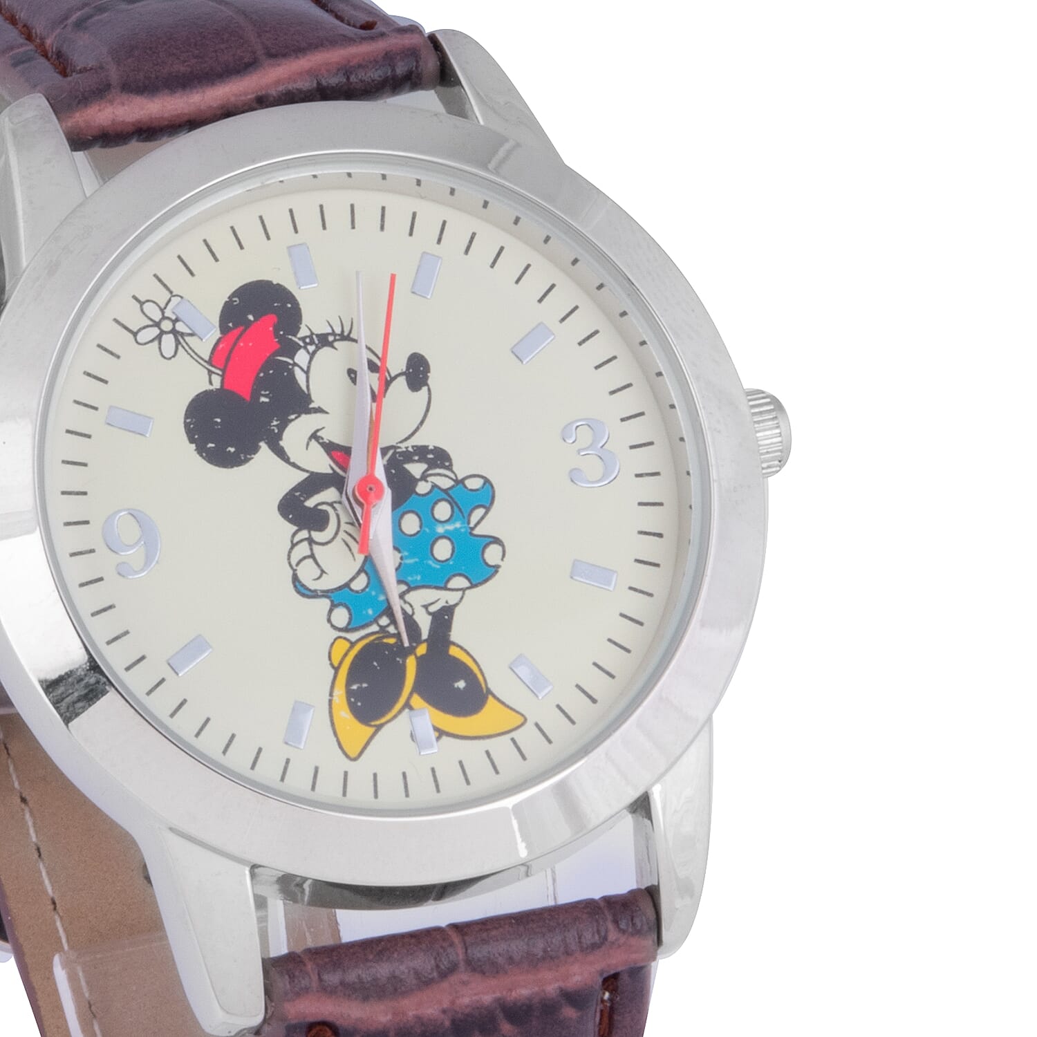 2 Piece Set - Retro Disney Mickey and Minnie Watch Set with Brown Colour Strap