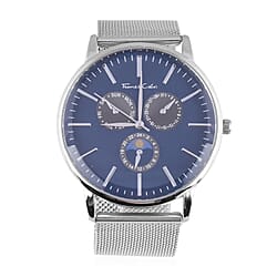 Thomas Calvi Navy Dial Mens Watch with Mesh Style Stainless Steel Strap in Silver Tone