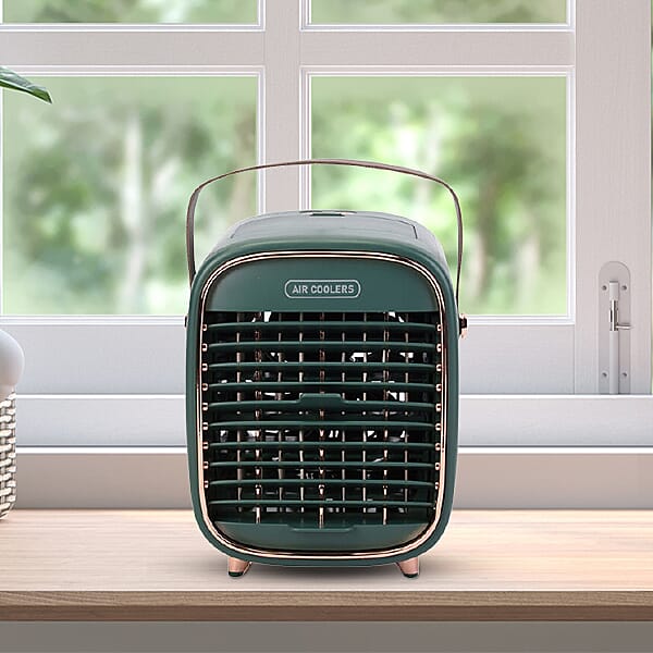 Retro Portable Cordless Air Cooling Fan with Mist Spray (Size 15x14.5x18cm) - Green