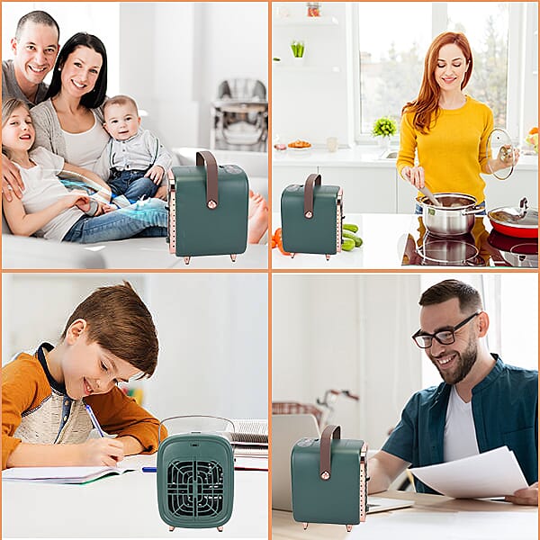 Retro Portable Cordless Air Cooling Fan with Mist Spray (Size 15x14.5x18cm) - Green