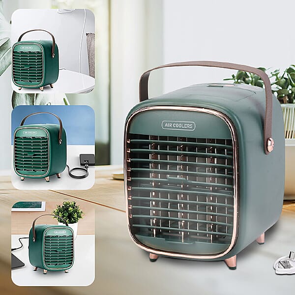 Retro Portable Cordless Air Cooling Fan with Mist Spray (Size 15x14.5x18cm) - Green