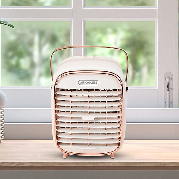 Retro Portable Cordless Air Cooling Fan with Mist Spray (Size 15x14x18cm) - White