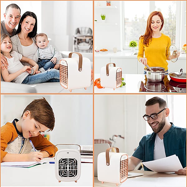 Retro Portable Cordless Air Cooling Fan with Mist Spray (Size 15x14x18cm) - White