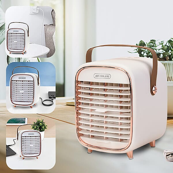 Retro Portable Cordless Air Cooling Fan with Mist Spray (Size 15x14x18cm) - White