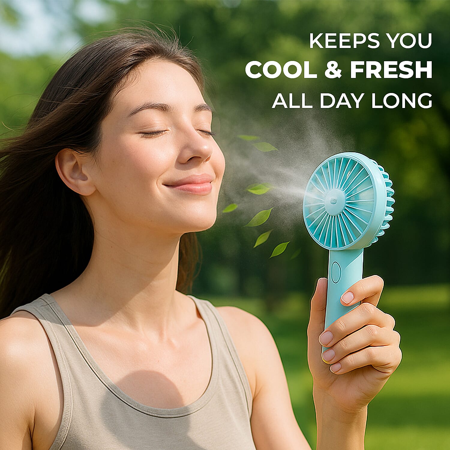 2 in 1 Mist Spray Fan with Detachable Base (Size 19.7x10.5x4.3cm) - Blue