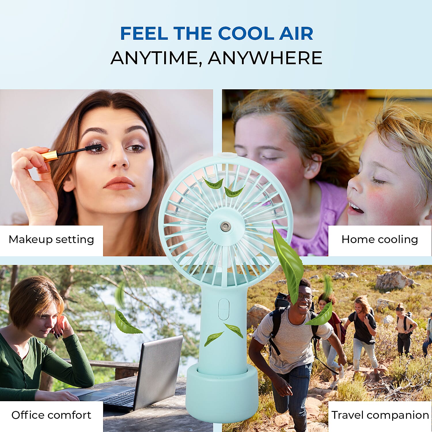 2 in 1 Mist Spray Fan with Detachable Base (Size 19.7x10.5x4.3cm) - Blue