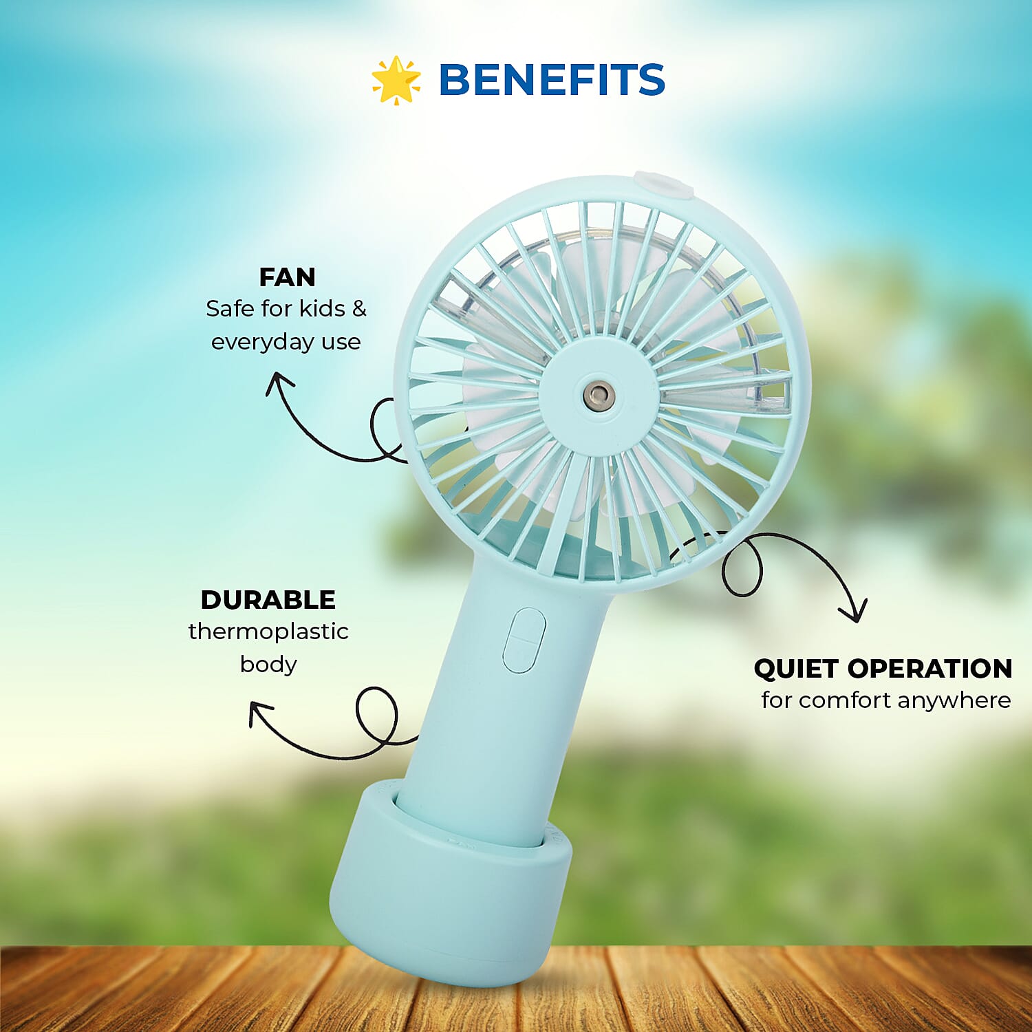 2 in 1 Mist Spray Fan with Detachable Base (Size 19.7x10.5x4.3cm) - Blue