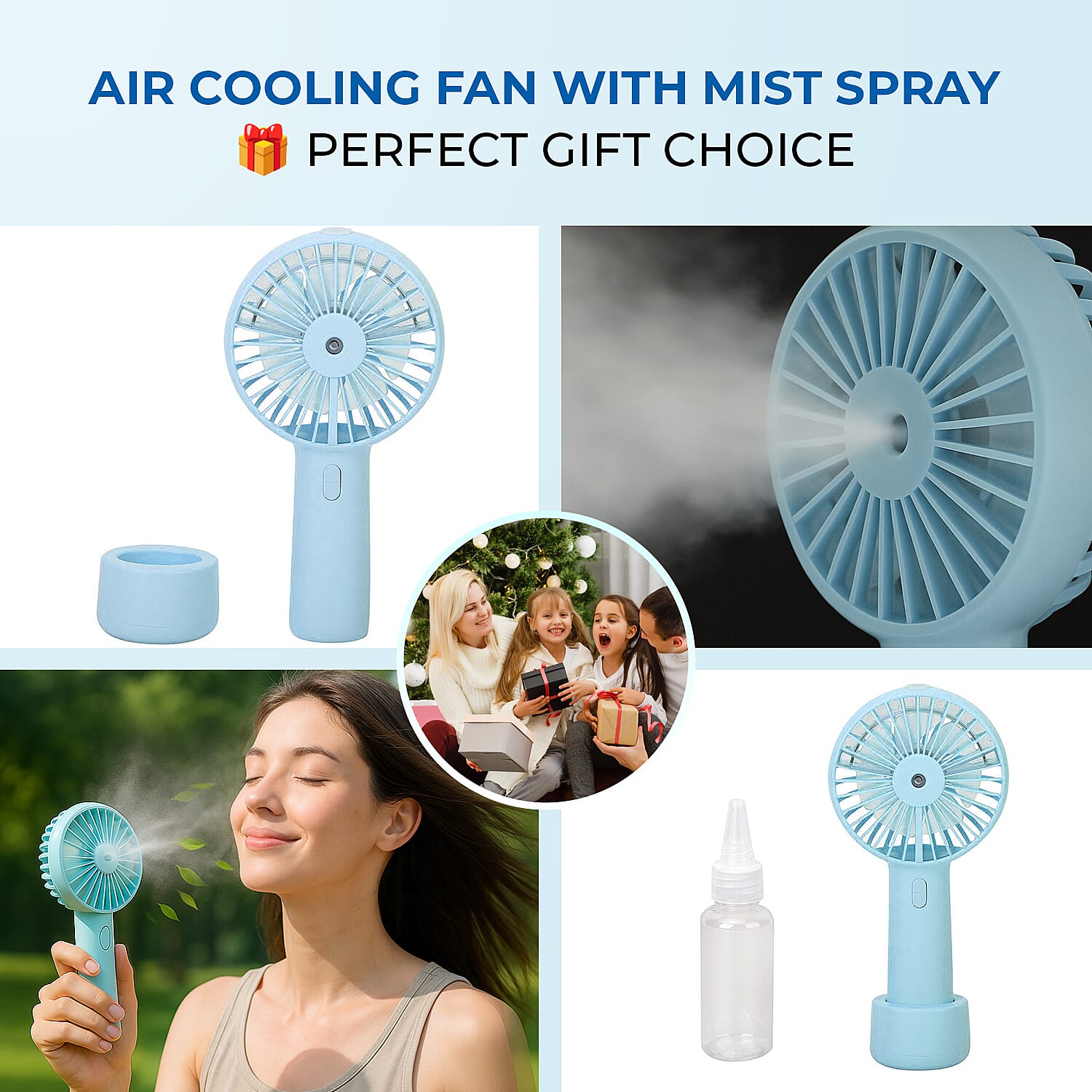 2 in 1 Mist Spray Fan with Detachable Base (Size 19.7x10.5x4.3cm) - Blue