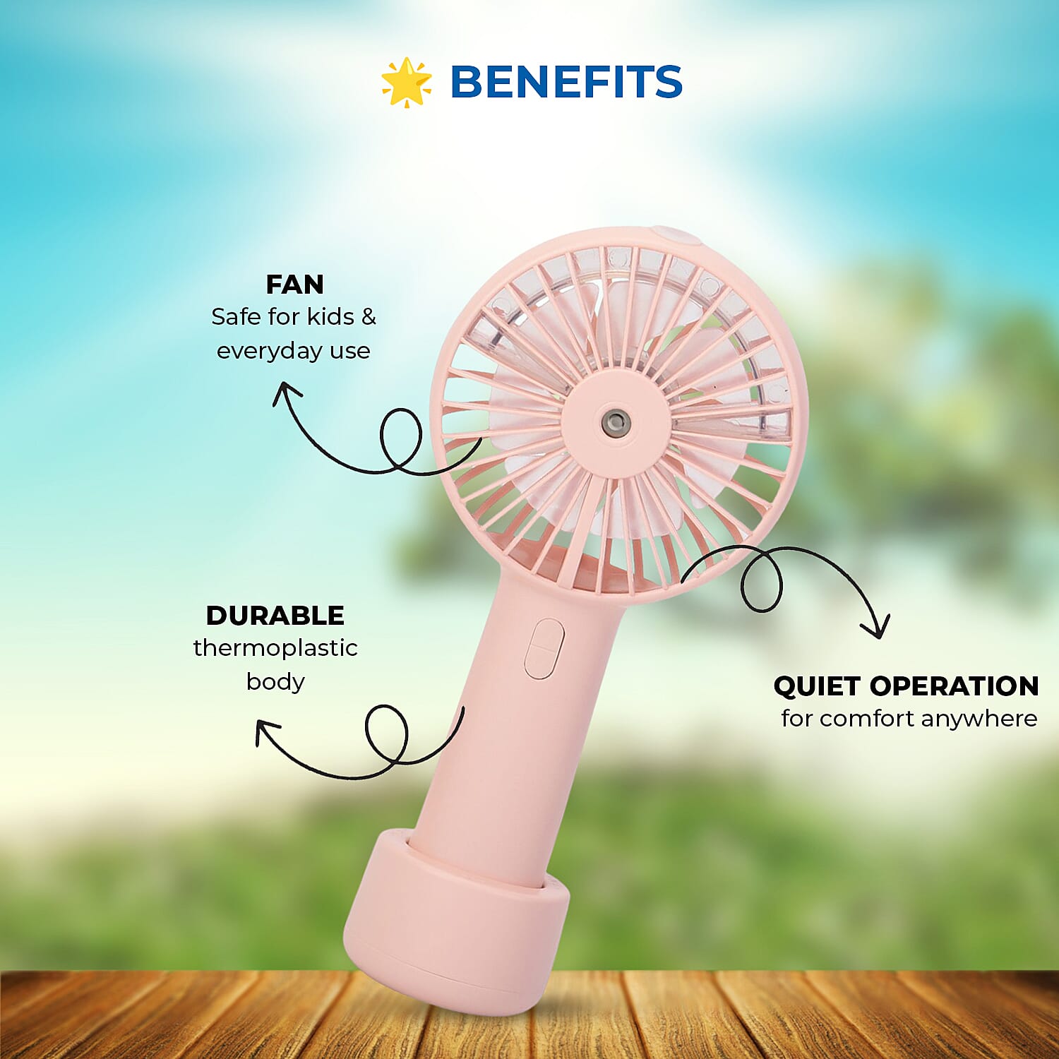 2 in 1 Mist Spray Fan with Detachable Base (Size 20x11x4 cm) - Pink -  USB Charged