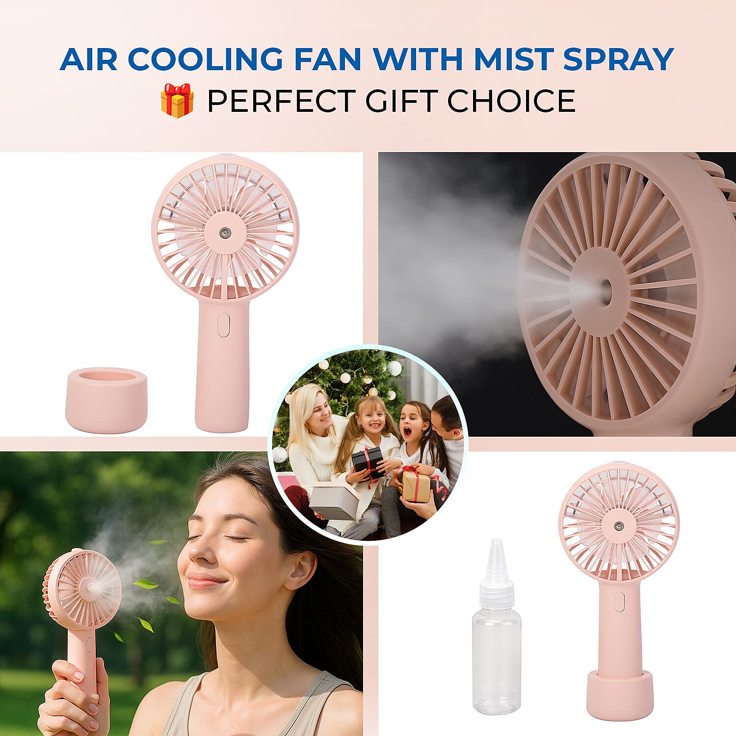 2 in 1 Mist Spray Fan with Detachable Base (Size 20x11x4 cm) - Pink -  USB Charged