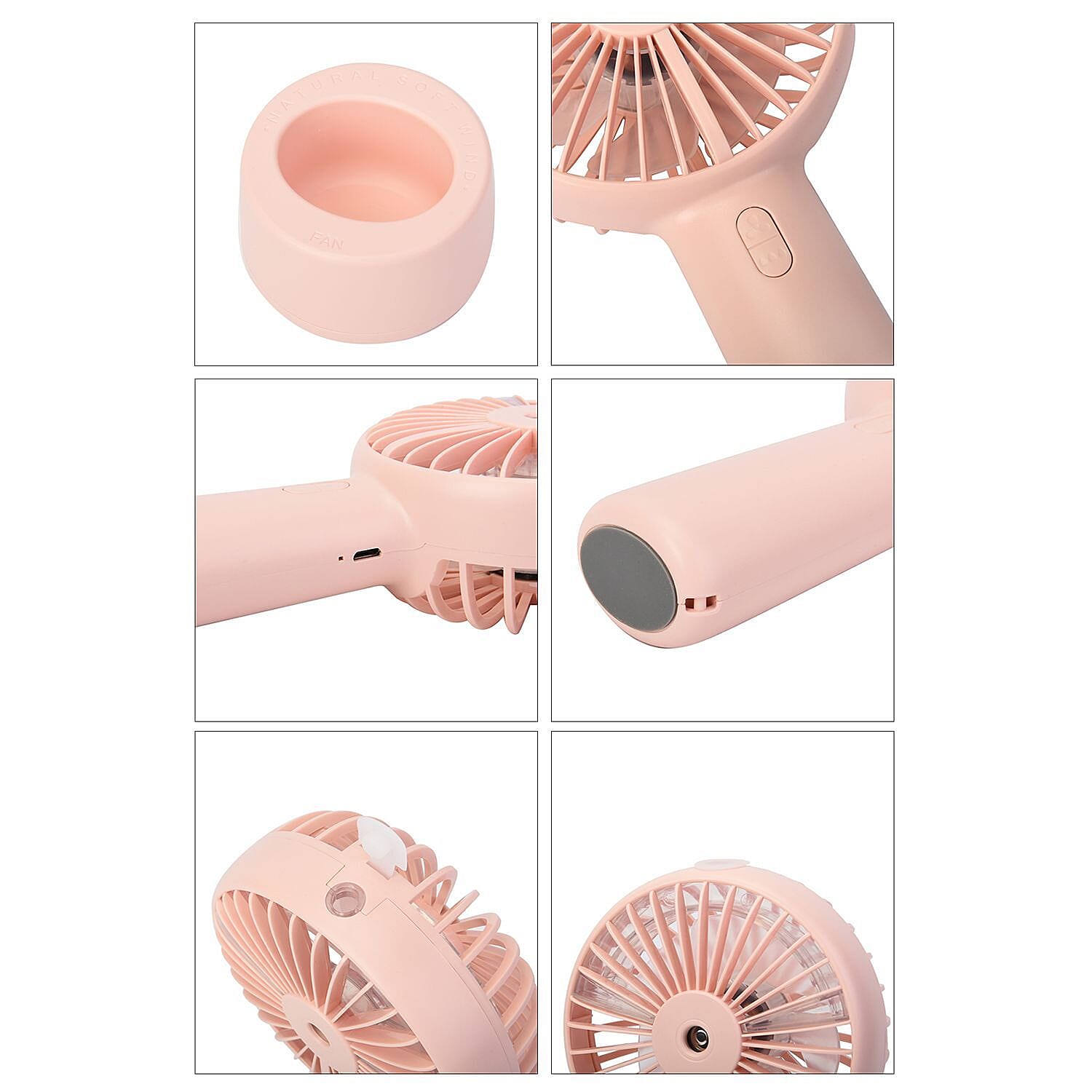 2 in 1 Mist Spray Fan with Detachable Base (Size 20x11x4 cm) - Pink -  USB Charged
