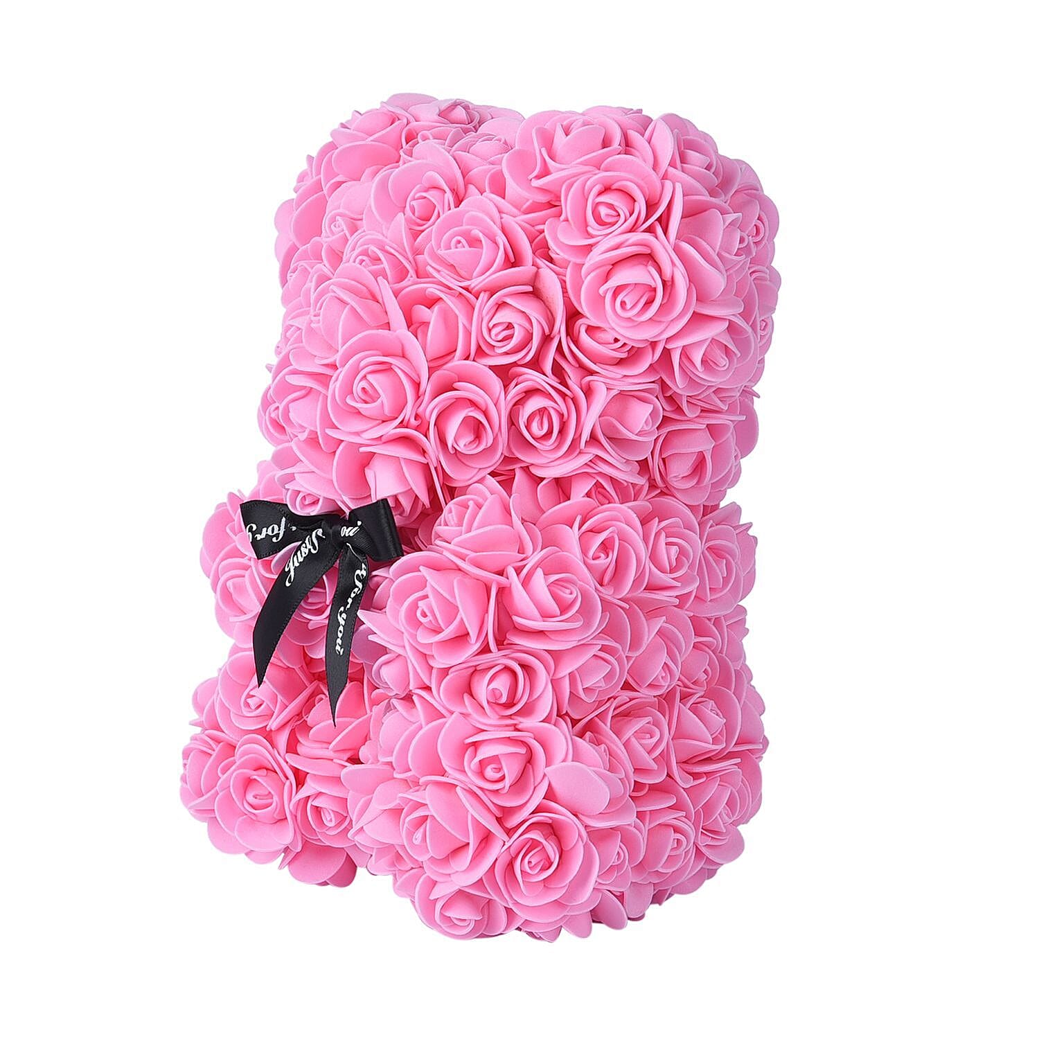 Handcrafted Rose Flower Bear with Bow - Pink