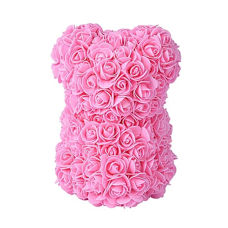 Handcrafted Rose Flower Bear with Bow - Pink