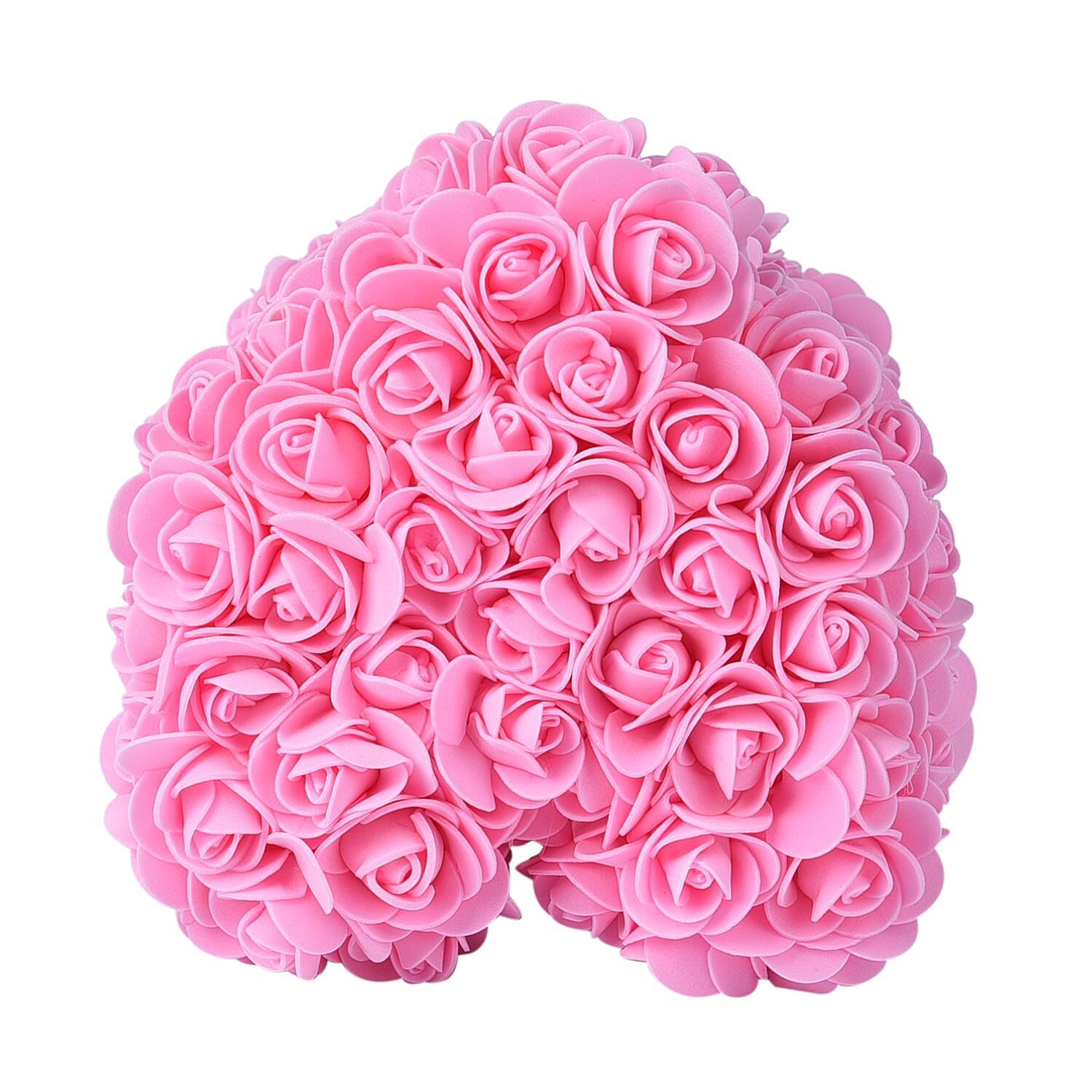 Handcrafted Rose Flower Bear with Bow - Pink