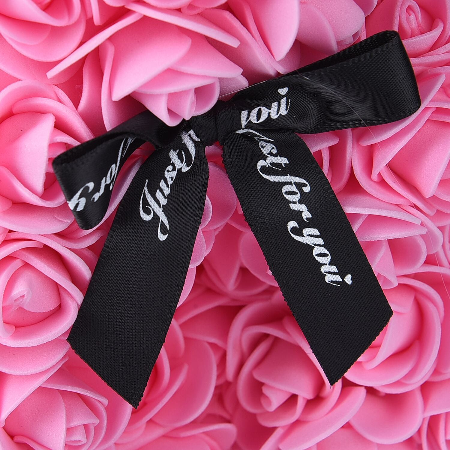 Handcrafted Rose Flower Bear with Bow - Pink