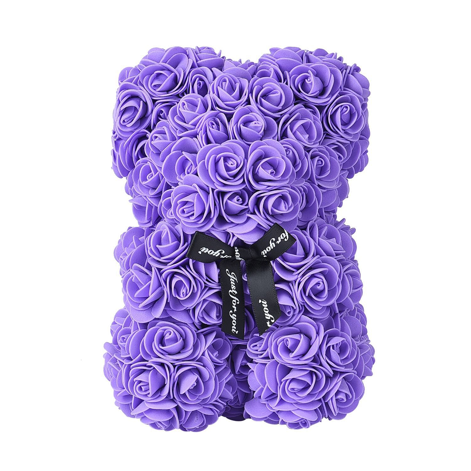 Handcrafted Rose Flower Bear with Bow - Pink