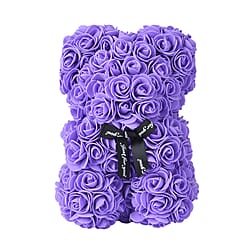 Handcrafted Rose Flower Bear with Bow - Pink