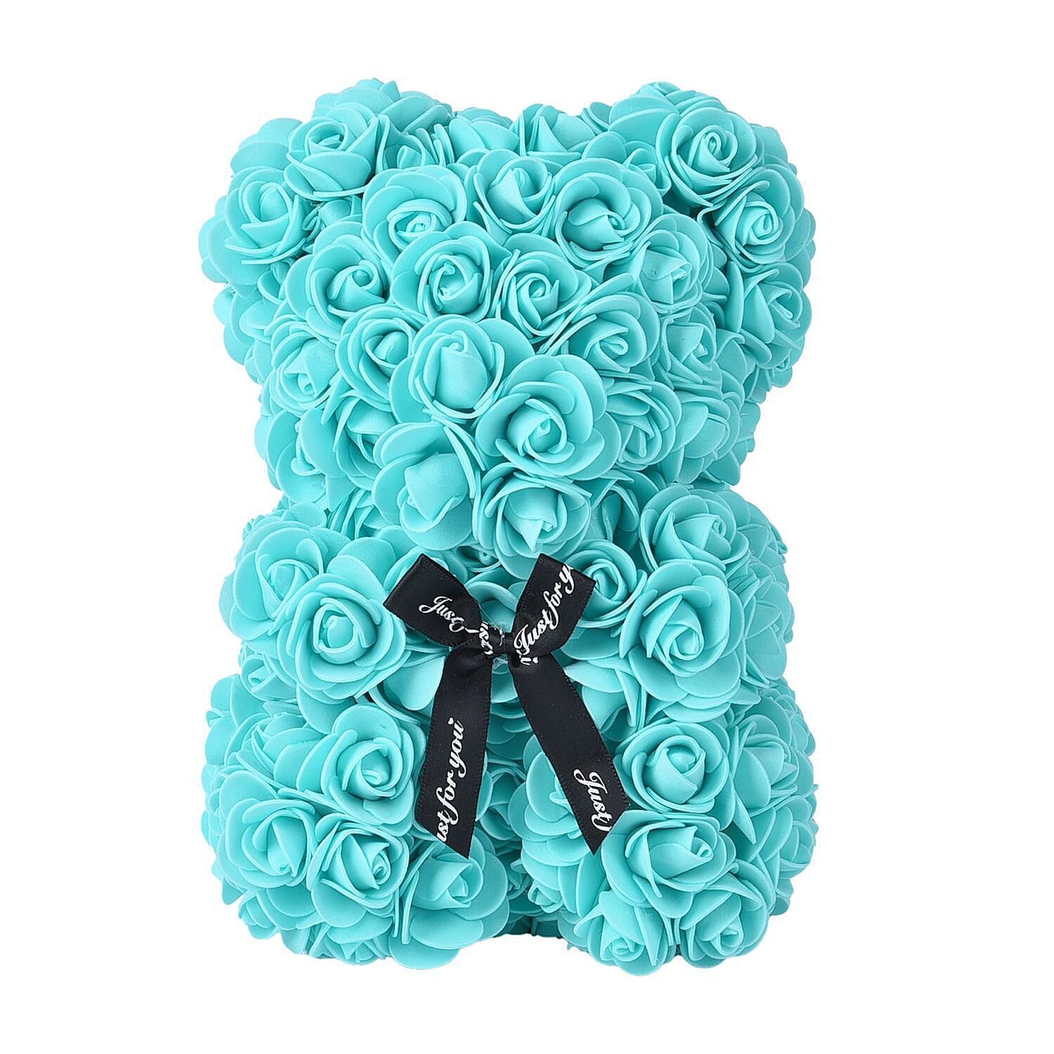 Handcrafted Rose Flower Bear with Bow - Pink