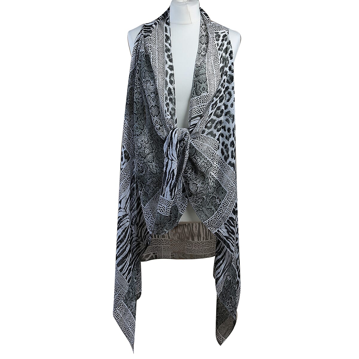 Animal Print Sleeveless Kimono in Black and White (Size 43x90cm)