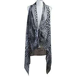 Animal Print Sleeveless Kimono in Black and White (Size 43x90cm)