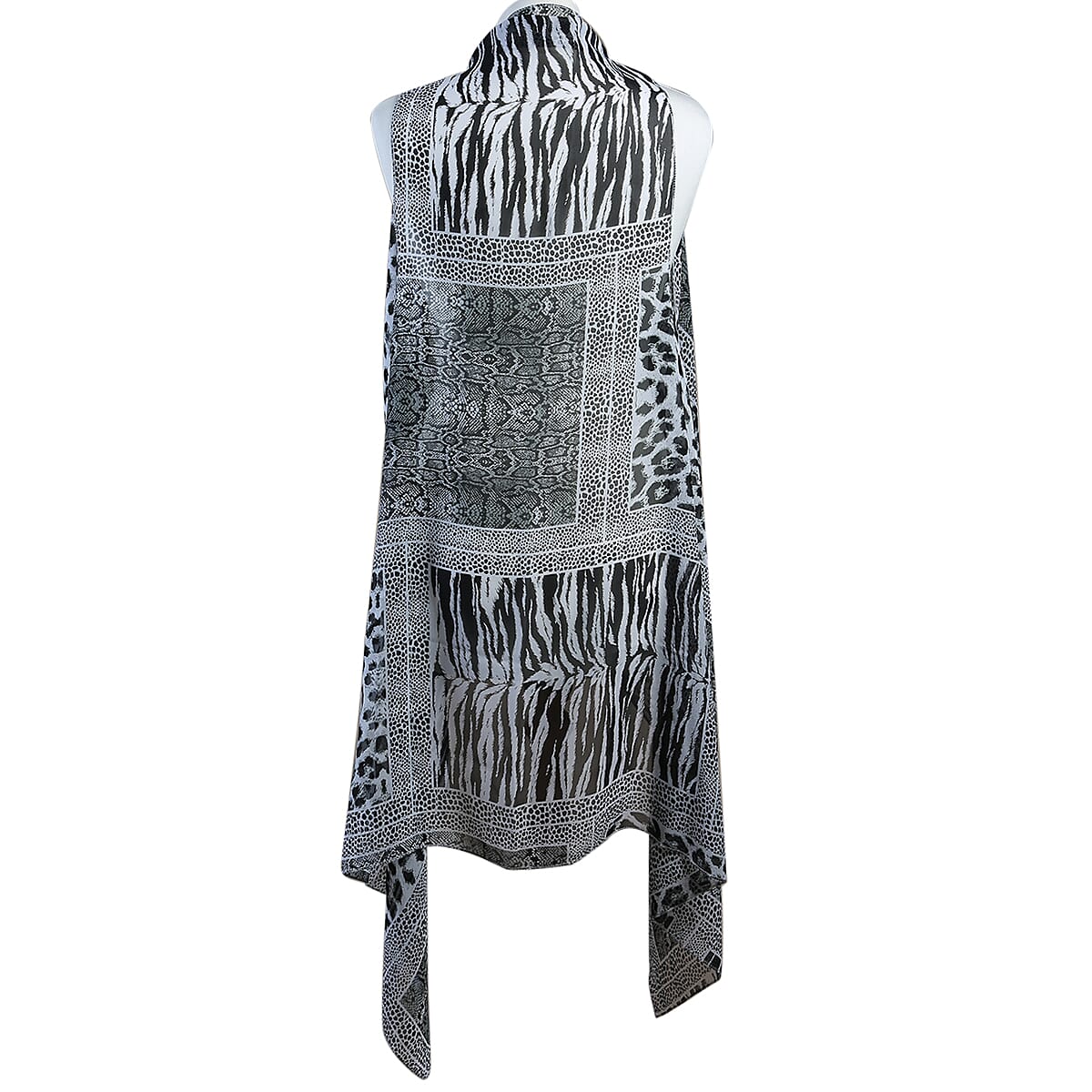 Animal Print Sleeveless Kimono in Black and White (Size 43x90cm)