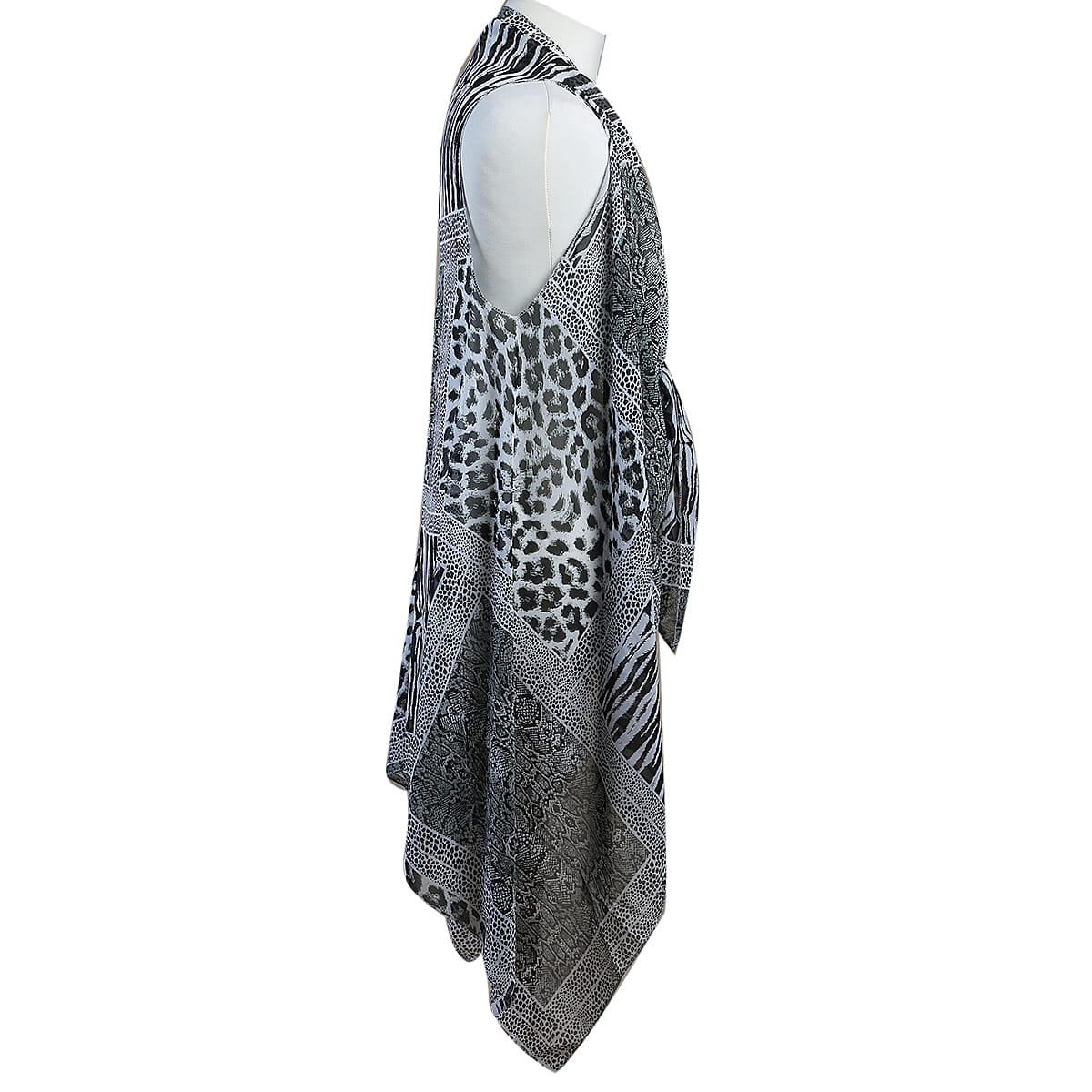 Animal Print Sleeveless Kimono in Black and White (Size 43x90cm)