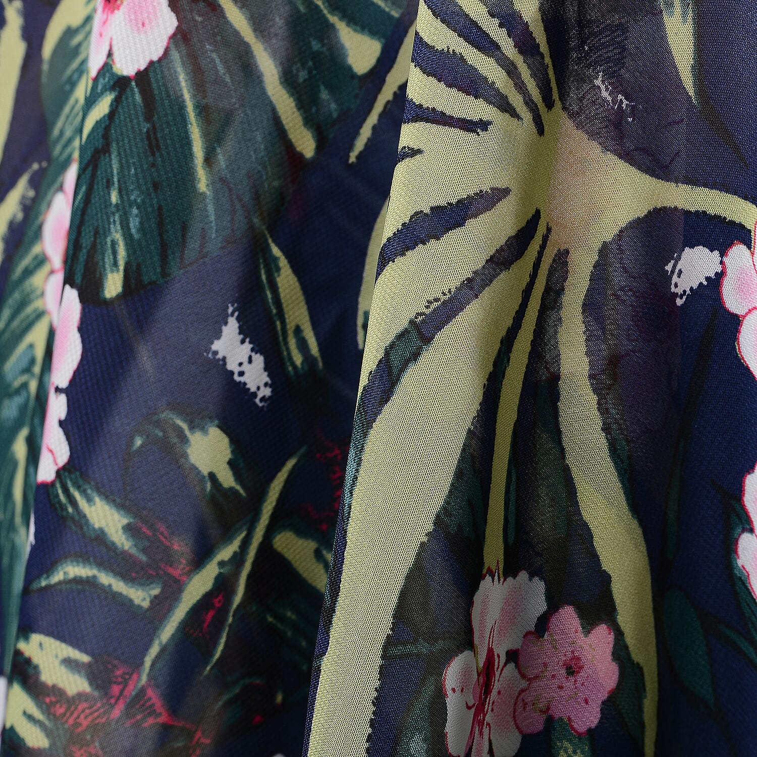 Leaf & Floral Print Sleeveless Kimono in Navy and Green (Size 43x90cm)