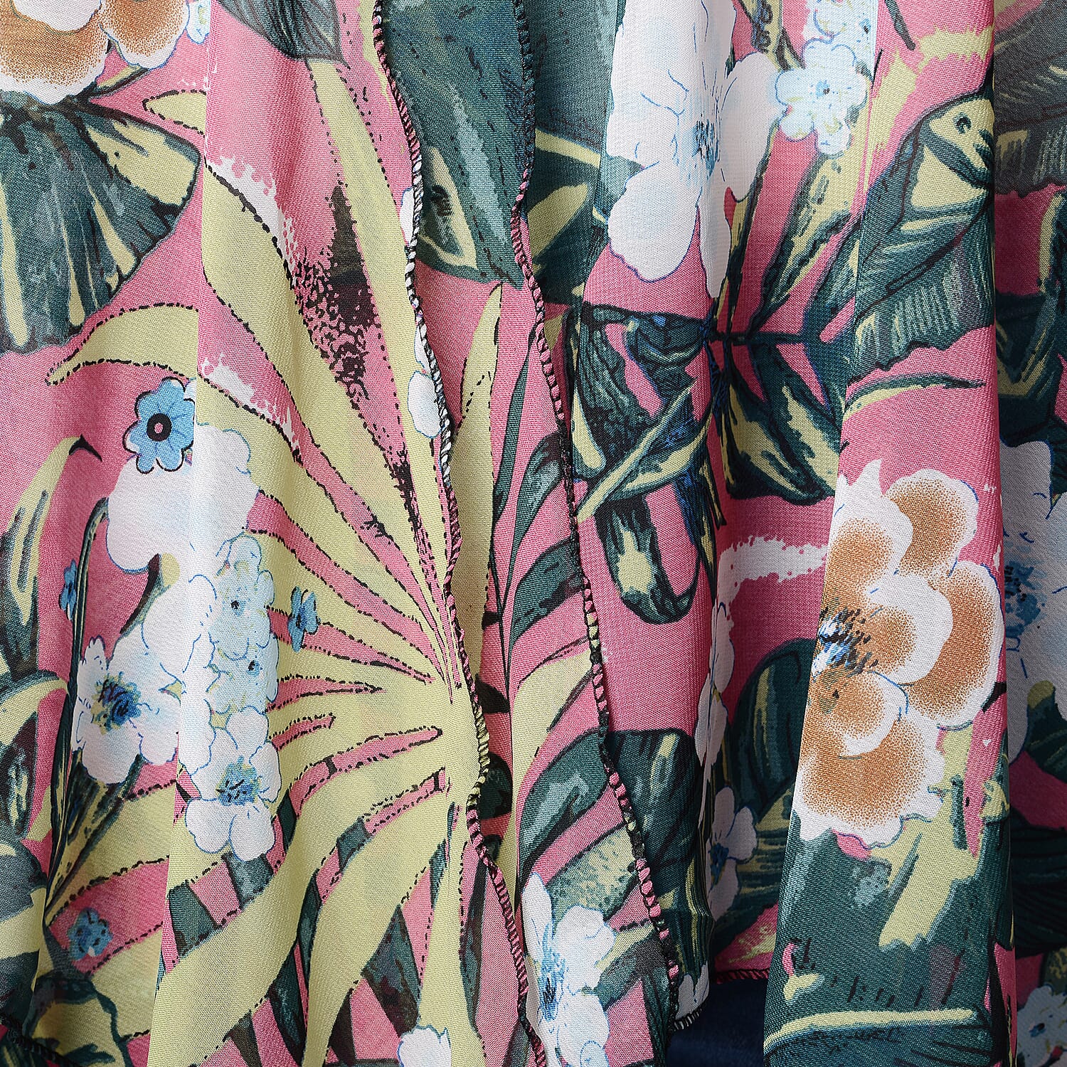Leaf & Floral Print Sleeveless Kimono in Pink and Green (Size 43x90cm)