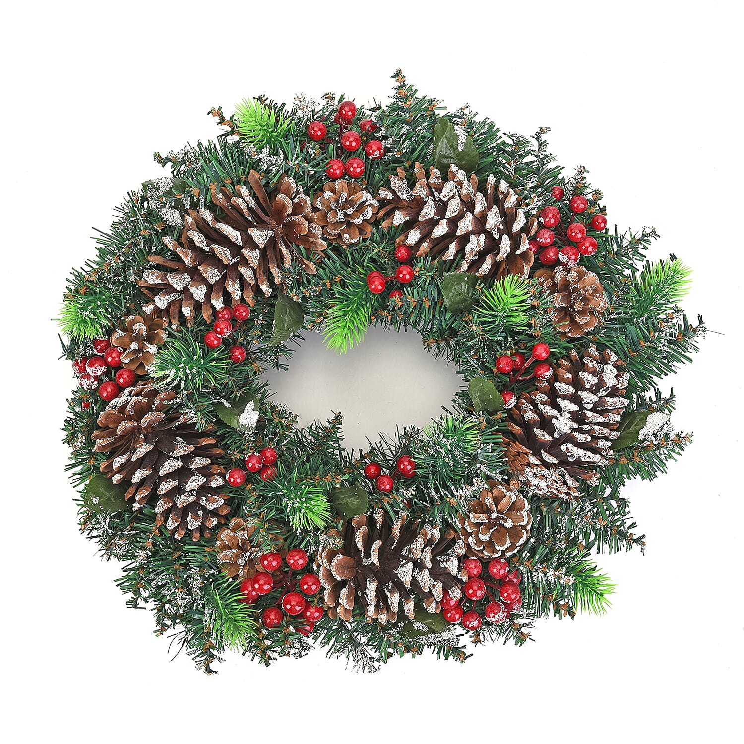 Decorative Christmas Wreath Embellished with Pine Cones and Red Berries (Size 45 Cm)