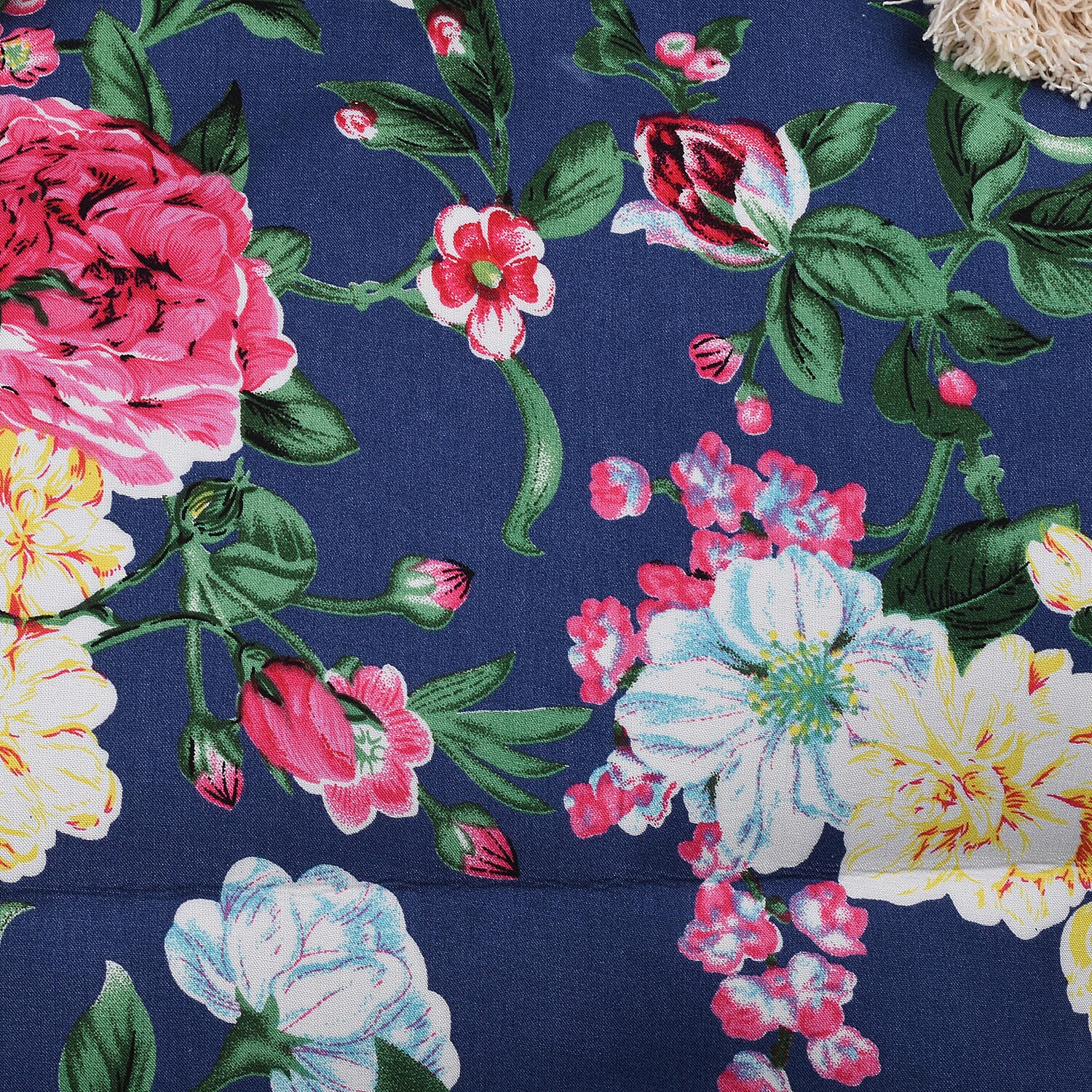 Floral Printed Shopping Bag with Zipper Closure - Base Navy & Multi