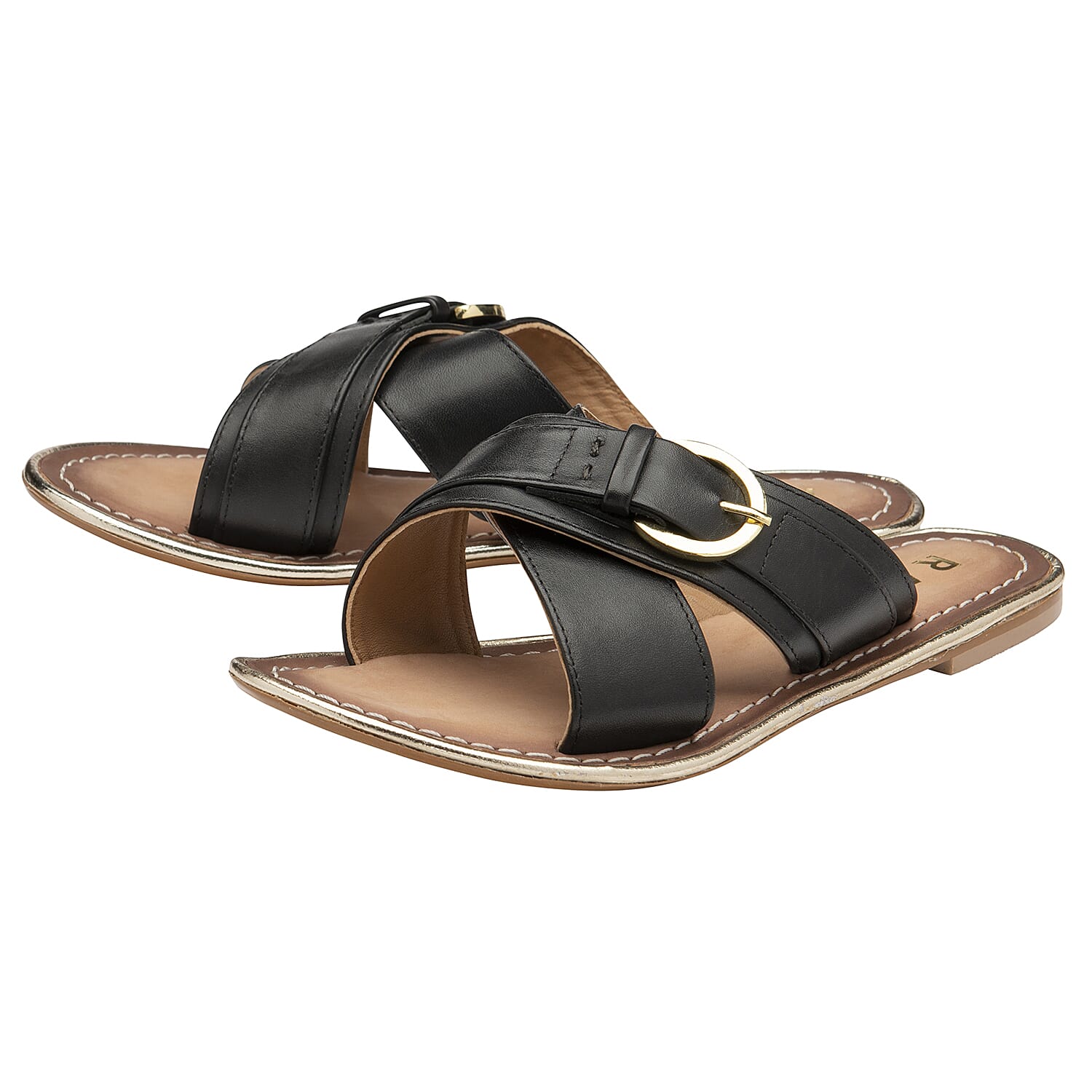 RAVEL Black Nola Leather Flat Sandals (Size 4)